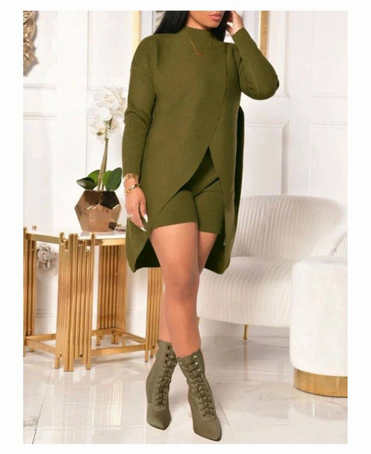 Asymmetric Shorts Set (Olive Green)